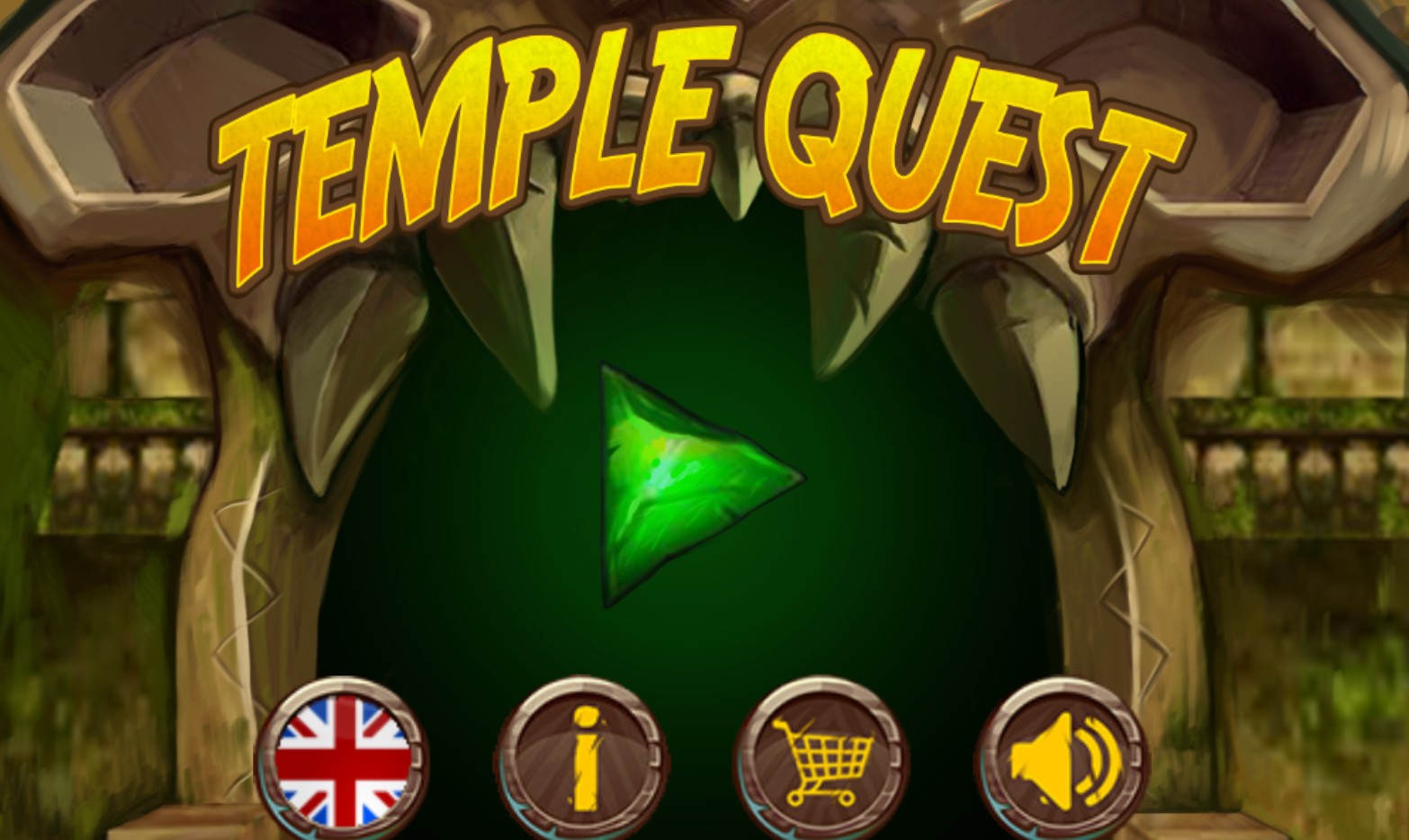 Temple Quest Language Selection Screen: The Mega Fun Kingdom